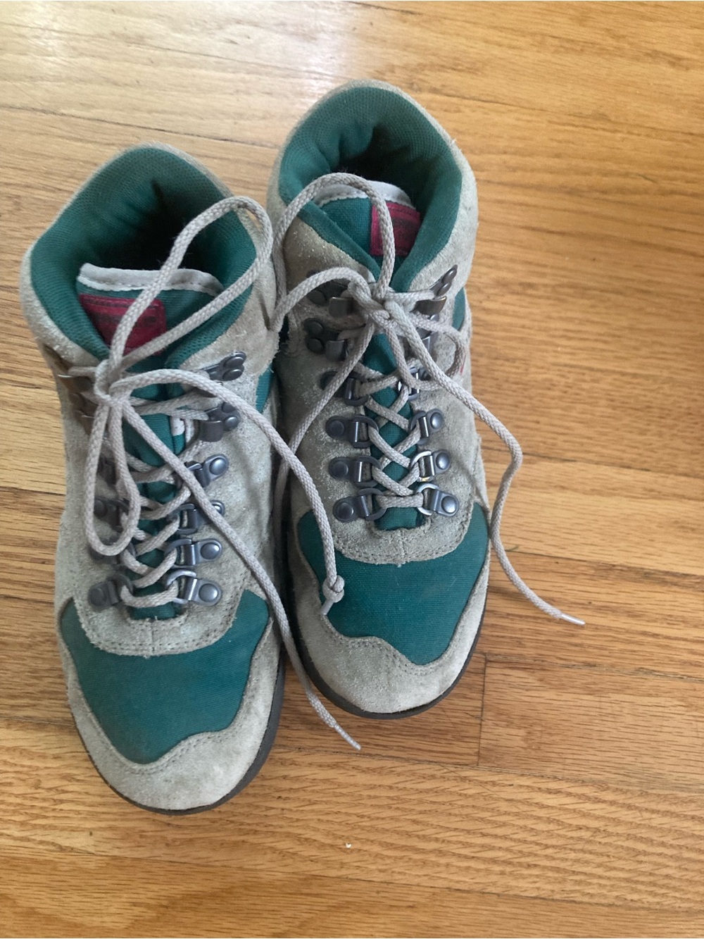 Green and Beige Suede Hiking Shoes